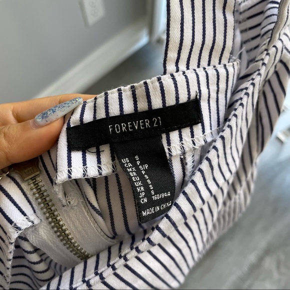 Forever 21 Navy White Stripes Front Slits Mini Dress - Picture 7 of 7